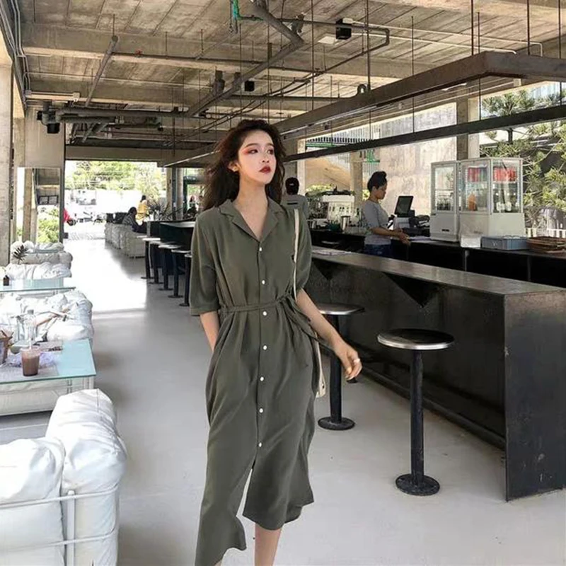 

Temperament Chiffon Dress Women Summer Cotton Large Size Short sleeve V-neck Pleated Vestidos Casual 2020 Women's Dresses Z1026