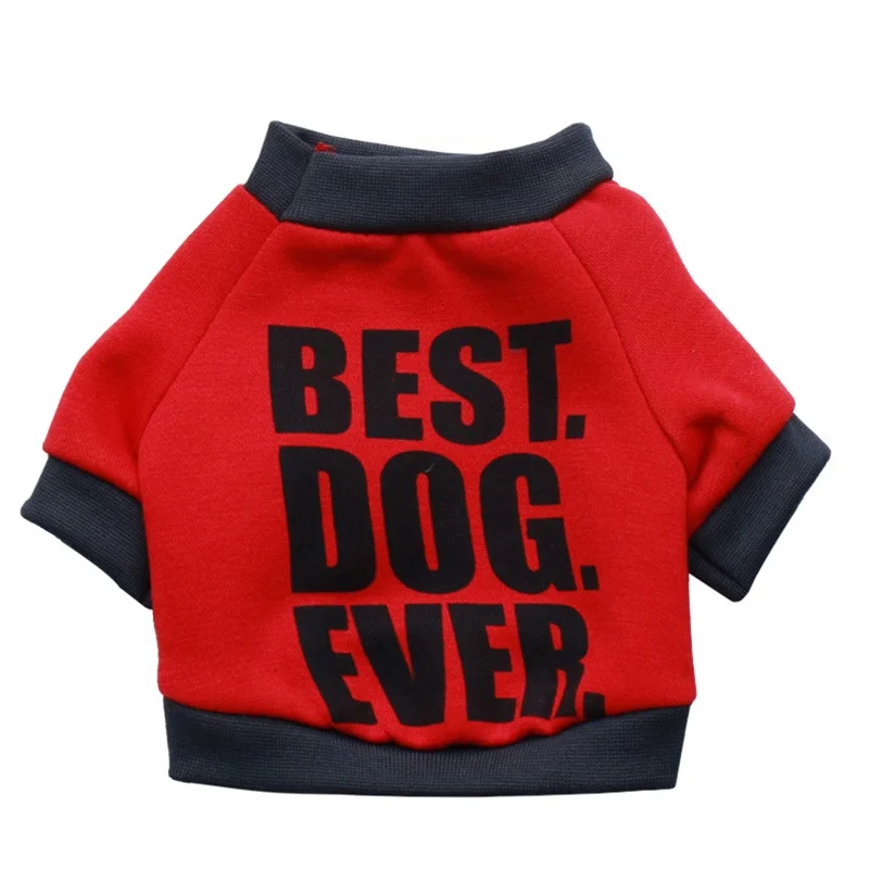 Одежда для маленьких собак красная ФЛИСОВАЯ ФУТБОЛКА с буквами на осень и зиму