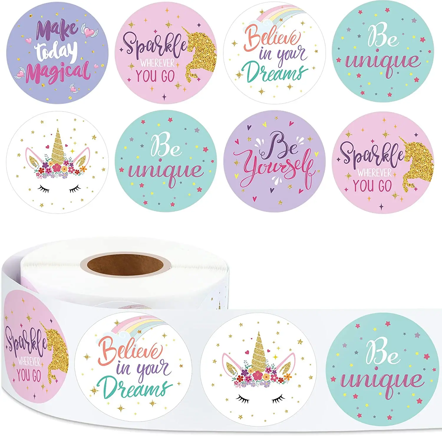 

Unicorn Motivational Sticker for Kids Be Unique 6 Designs 1/1.5 inch 500pcs/roll School Teacher Supplies Home Reward Stickers