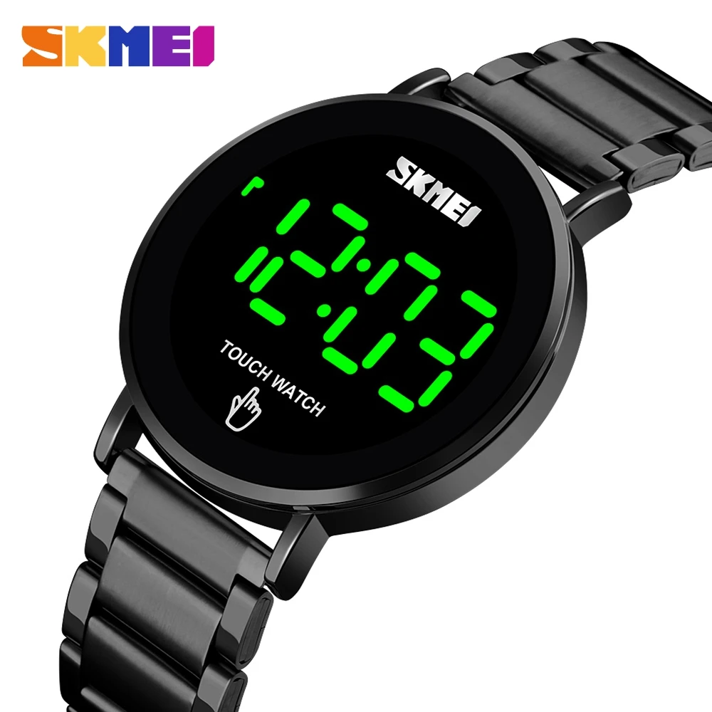 SKMEI Fashion Men Digital Watch Male Touch Screen LED Light Display 3bar Waterproof Stainless Steel Strap montre homme 1550 | Наручные