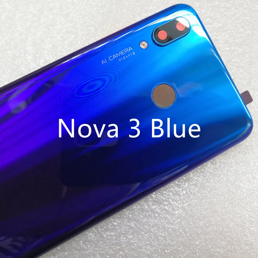 Для huawei Nova 3 крышка батареи Задняя стеклянная задняя дверь корпус чехол для huawei Nova 3i крышка батареи с объективом камеры Замена - Цвет: Nova 3 Dark Blue