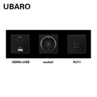 UBARO ЕвропейскаяDERU стандартная настенная розетка из закаленного стекла в комплекте с RJ45 RJ11 TV Hdmi Usb 5 в 2 а розетка для дома