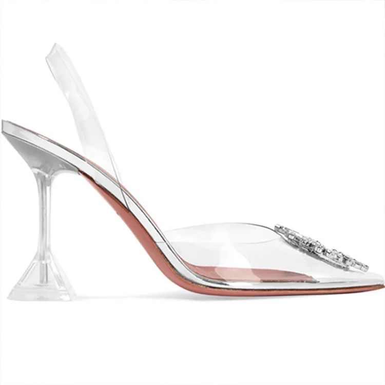 

Net red pointed transparent sandals women's summer 2020 new line heel thin heel diamond sexy high heel shoes
