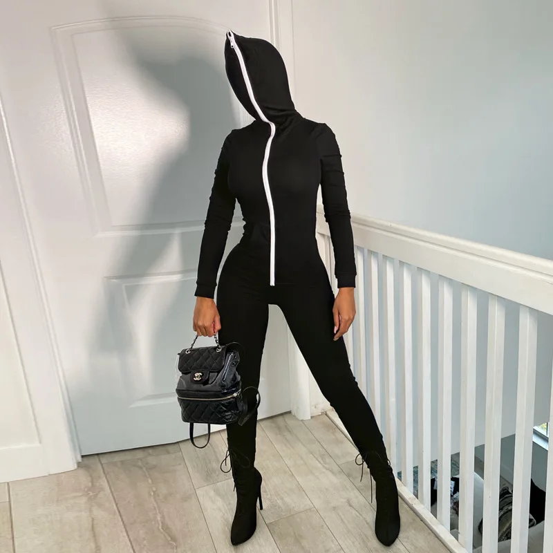 

Oluolin Women Sexy Jumpsuit Long Sleeve Bodycon Solid Winter Sport Fitness Bodysuits High Elasticity Zippers Playsuits Outdoor