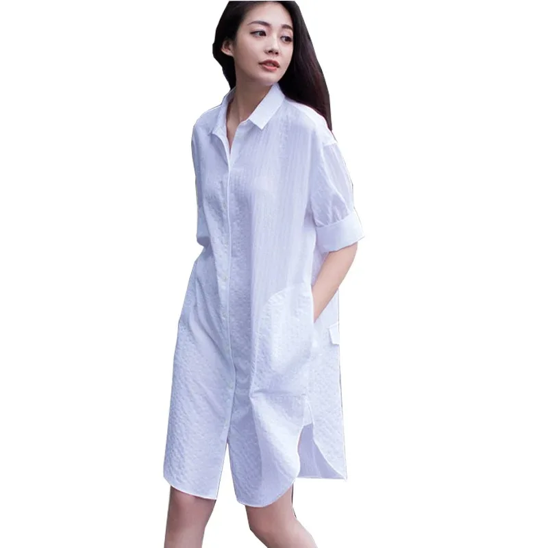 

White Blouse Shirt Big Size Oversize Woman Summer Short Sleeves Long Boyfriend Style Loose Tops Clothes