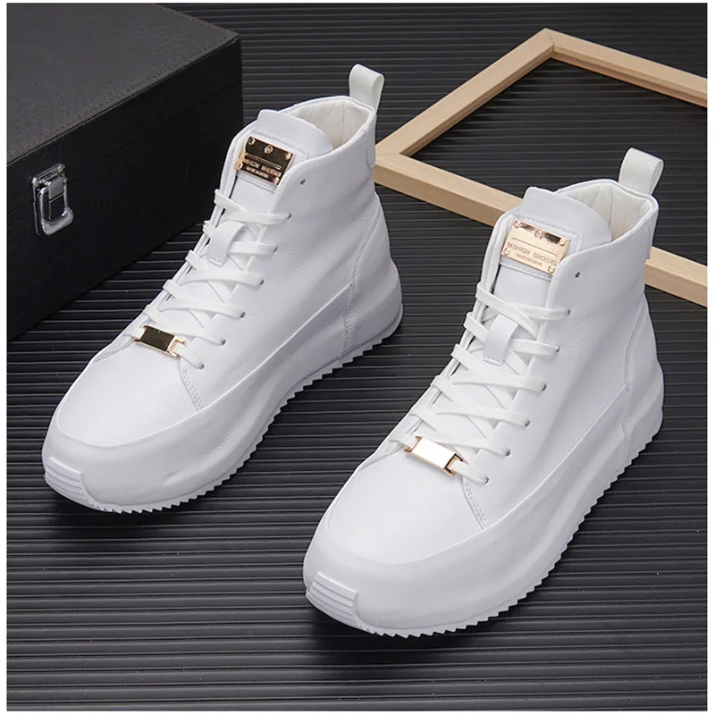 Мужские высокие кожаные кроссовки в стиле хип-хоп повседневная обувь на