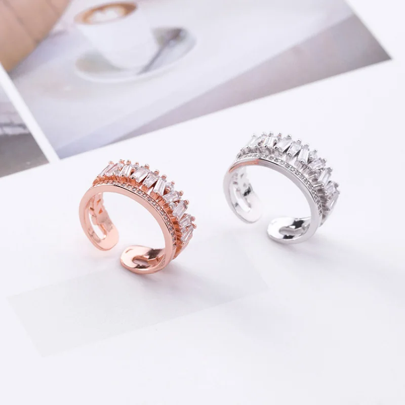 Роскошные блестящие с украшением в виде кристаллов циркон кольца на