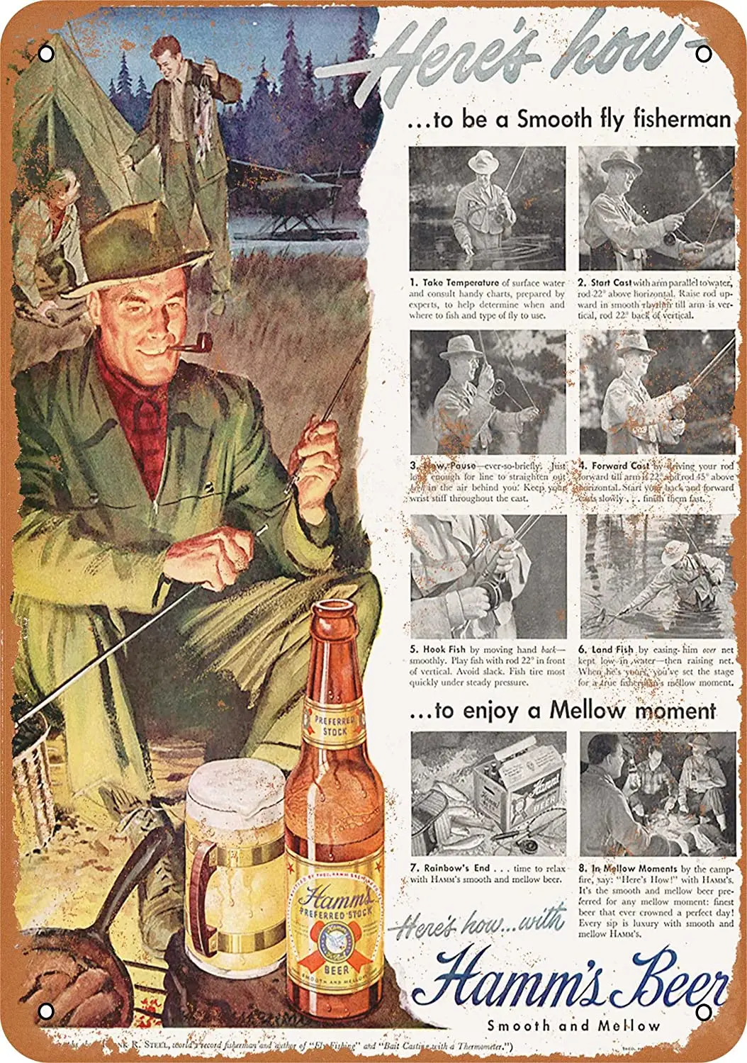 

WallColor 8*12 Metal Sign 1949 Hamm's Beer and Fishing Vintage Look