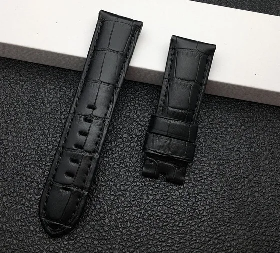Black blk line 22 мм 24 мм 26 мм черный коричневый синий зеленый серый белый Италия телячья бамбуковая кожа ремешок для Panerai ремешок Ремешок пряжка с язычком - Цвет ремешка: Black blk line