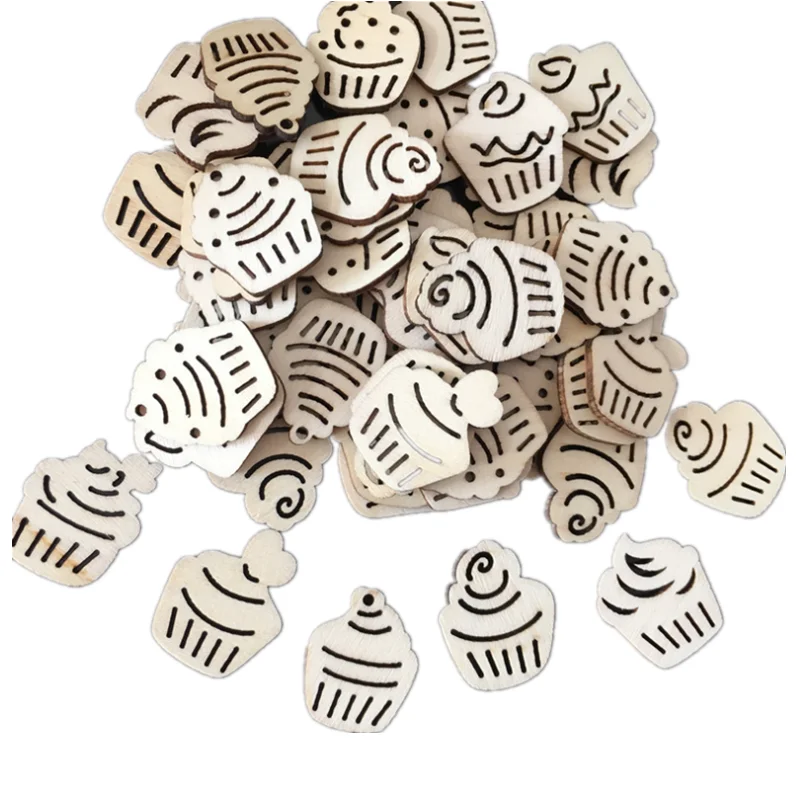 

50PCS Wooden Cupcake Shapes Natural Wooden Slice Christmas Decorations Doodle Educational Toy DIY Scrapbooking Embellishments