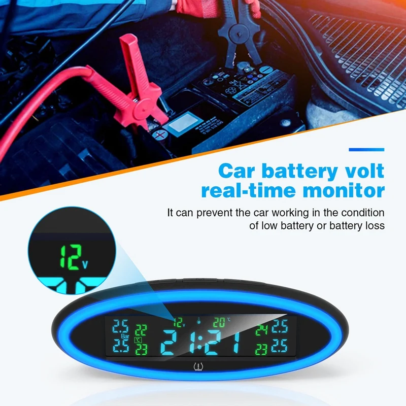 

12V USB Tire Pressure Monitoring System Car TPMS LCD Display Pressure Alarm with Atmosphere Alert Lamp External Sensor
