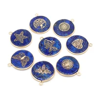 wholesale natural semi precious stone round lapis lazuli gold plated pendant makingdiy necklace jewelry gift free shipping 10pcs
