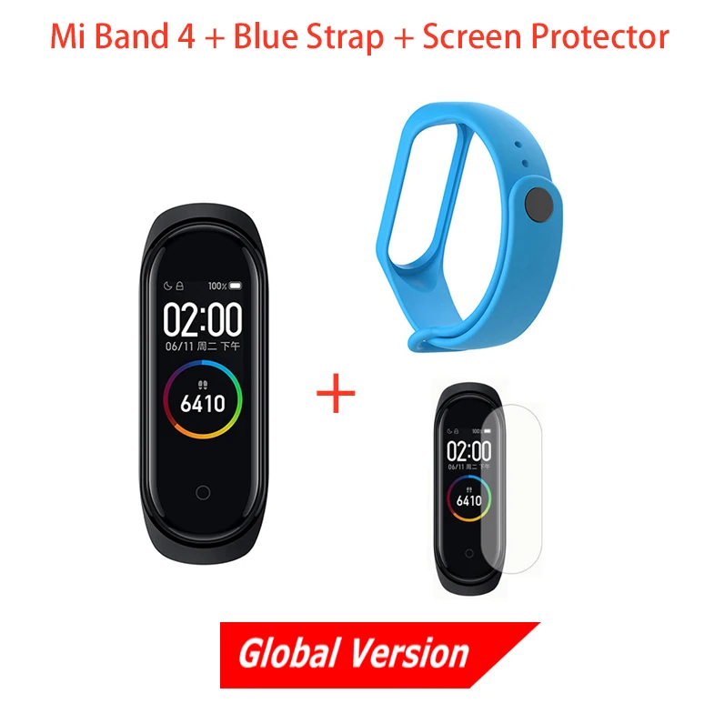 GL Blue Strap film Xiaomi mi-браслет 4 смарт-браслет Bluetooth 5,0 AI фитнес-браслет с частотой сердечных сокращений AMOLED цветной сенсорный экран mi Band 4 - Цвет: GL Blue Strap film