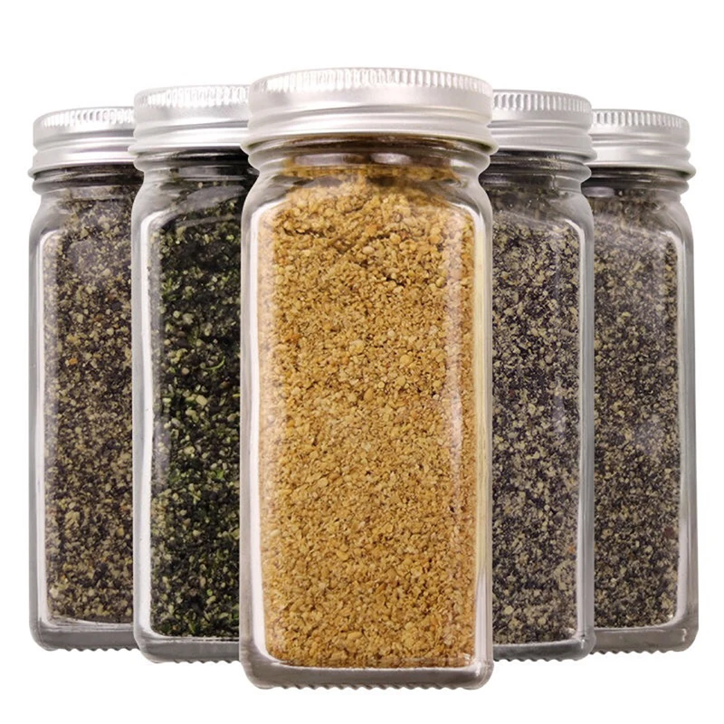 

justdolife 6PCS 3.38oz Square Seasoning Bottle Glass Spice Storage Container Spice Bottle Barbecue Condiment Kitchen Gadget Tool