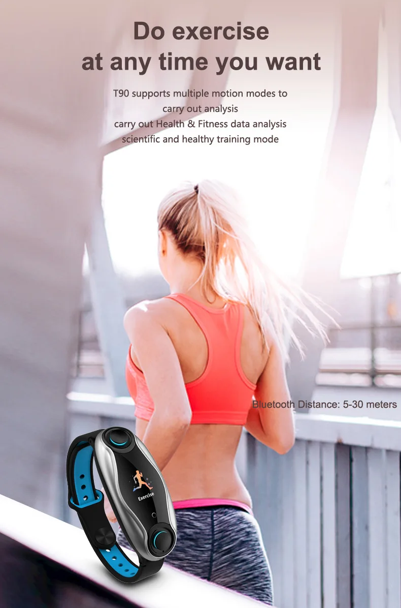 

ONEMIX 2021 T90 Smart Watch With Bluetooth Earphone Heart Rate Monitor Smart Wristband Long Time Standby Sport Watch Men