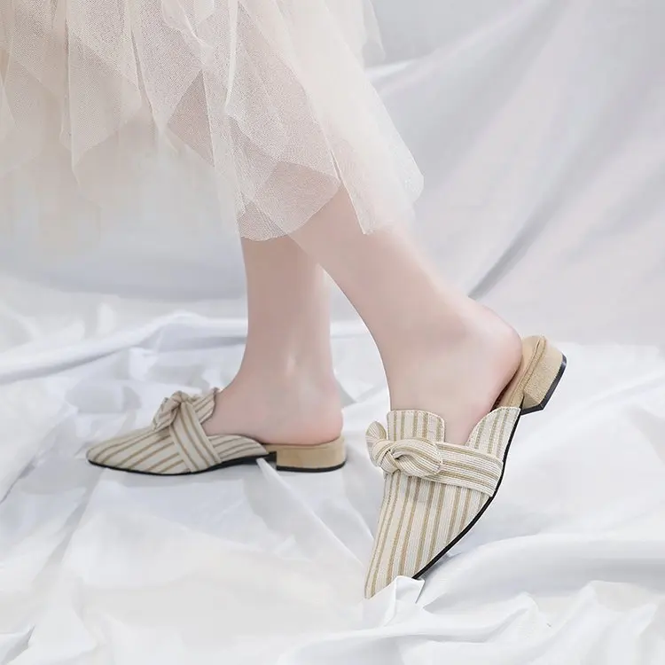 Милые Женские Повседневные тапочки с острым носком и узлом-бабочкой Модные