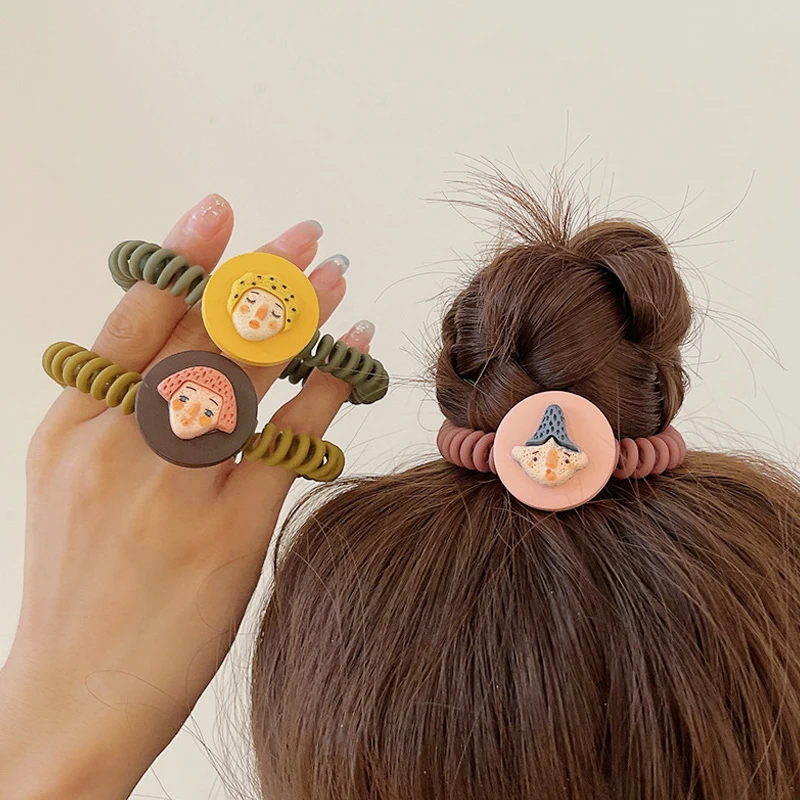 

1Pcs New Fashion Matt Cartoon Telephone Wire Elastic Hair Band Frosted Spiral Cord Rubber Band Hair Tie Stretch Head Band Gum