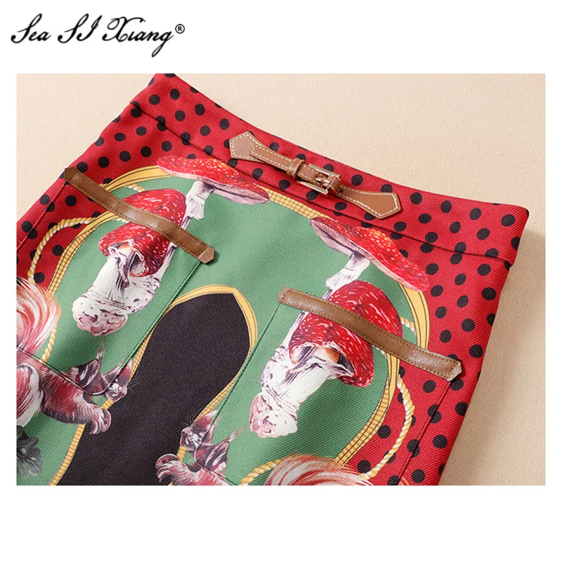Seasixiang diseñador de moda de primavera de las mujeres Collar Chaquetas de manga larga Top + falda de cintura alta estampado vintage, conjunto de dos piezas