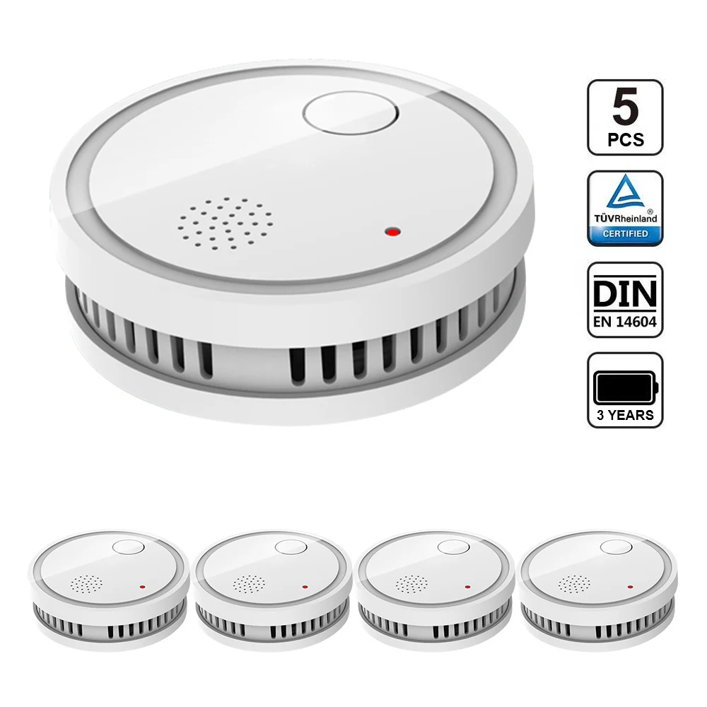 

CPVan ES63-A5 5pcs/Lot Smoke Detector CE Certified Fire Alarm Detector EN14604 Listed Sensor Detector Home Security Detector