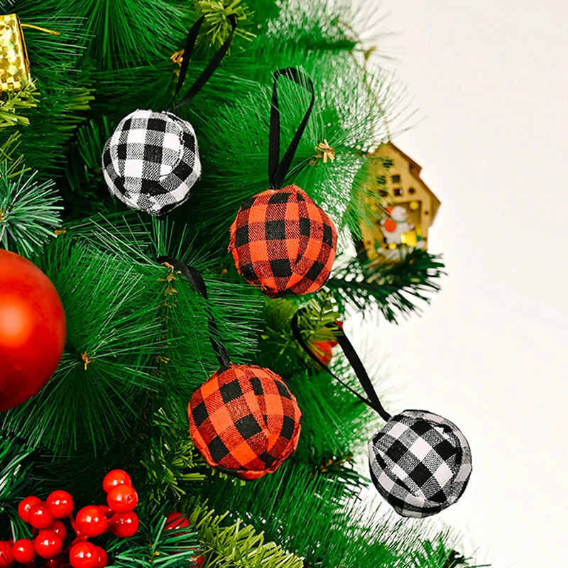 

Клетчатый Рождественский шар, украшения, красный буйвол, клетчатый тканевый шар, рождественская елка, подвесные шары, украшения