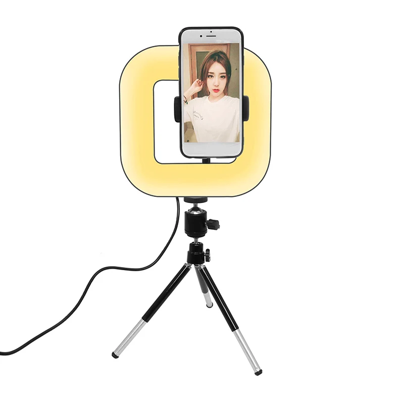 

LED Square Light with Tripod Mobile Phone Stand Adjustable USB Charging for Selfie Live DU55