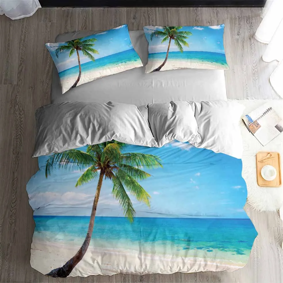 

HELENGILI 3D Bedding Set Beach Coconut tree Print Duvet cover set bedclothes with pillowcase bed set home Textiles