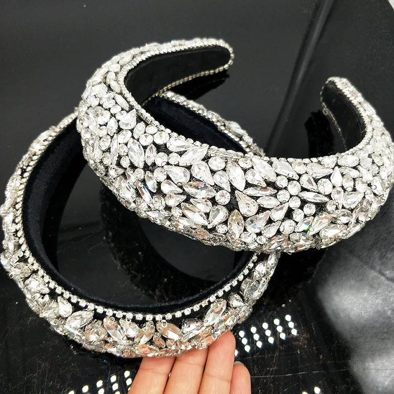 Headbands For Women Retro Floral Rhinestones Headband Lady Pearl Crystal Girl Barlot Style Headpiece Wedding Hair Acces | Украшения и