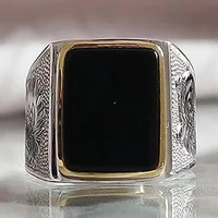 vintage carving eagle pattern mens rings black drip oil animal silver ring for male wedding engagement jewelry gift