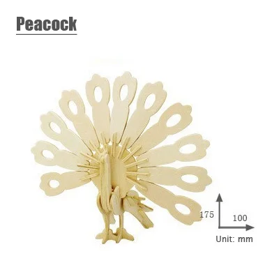 Peacock 1 шт. деревянное Животное Головоломка 3d трёхмерная головоломка-пазл игрушки для детей diy Ручная работа собака свинья лошадь головоломки Животные головоломки в виде насекомых игрушки - Цвет: Peacock
