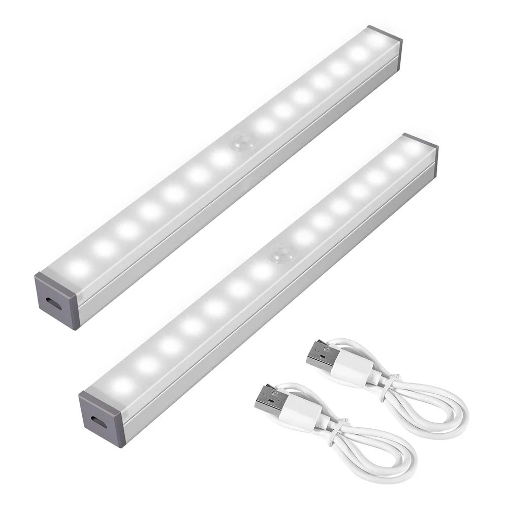 

14 LED Motion Sensor Closet Lights USB Rechargeable For Under Cabinet Wardrobe Car 2 Pack With Magnetic Strip