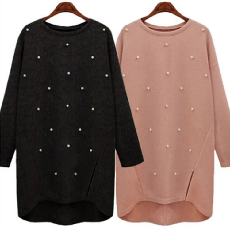 

Dress Woman Big Size 4XL 5XL 2019 Autumn pullover long Sleeve Casual Tops Split beading sweater Plus Size Winter female Clothing