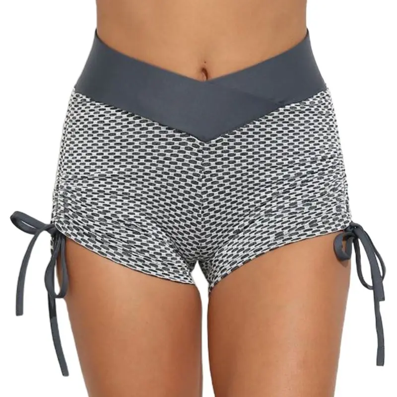 

Women High Waist Exercise Shorts Wave Point Design Shorts with Drawstring Rope for Workout Running Sport