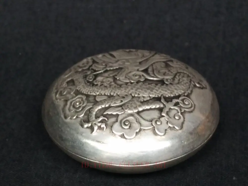

YIZHU CULTUER ART Collection Old China Copper Silver Carving Dragon Ancient People Powder Box Gift Decoration