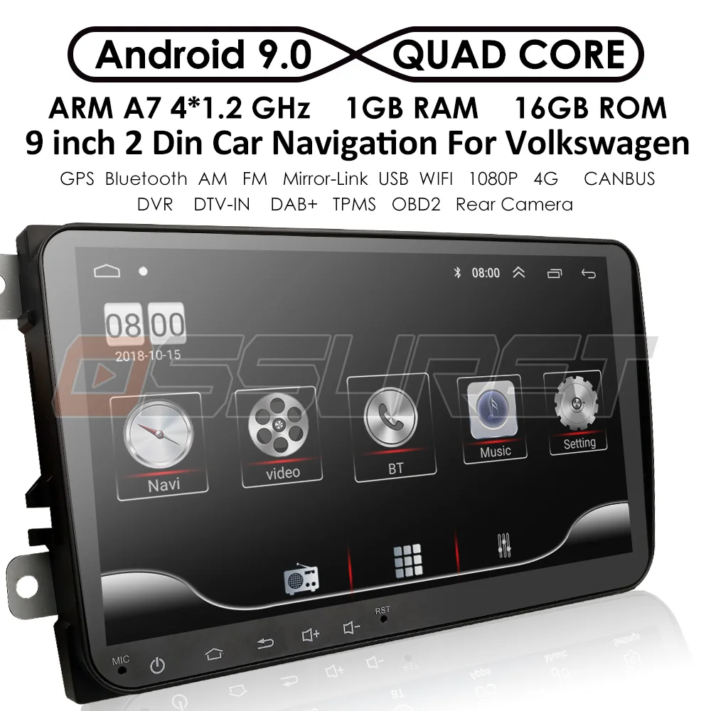Автомобильный мультимедийный 2 Din автомагнитола gps Android 9 для VW/Volkswagen/POLO/Golf/Skoda/Octavia/Seat/Leon навигационная магнитола