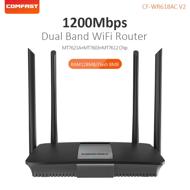 

WIFI Router 11AC 1200Mbps Gigabit Dual-Band Wireless wifi repeater With 4 High Gain Antennas Wider Coverage for home, Easy setup