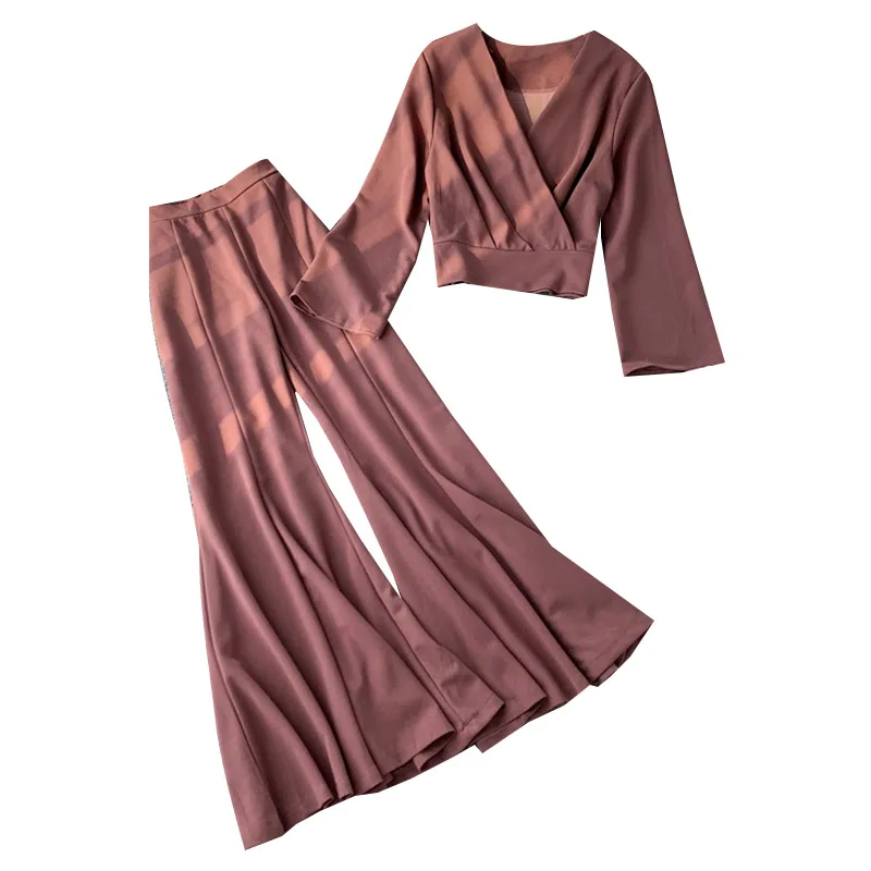 Модные женские комплекты одежды из двух предметов с v образным вырезом