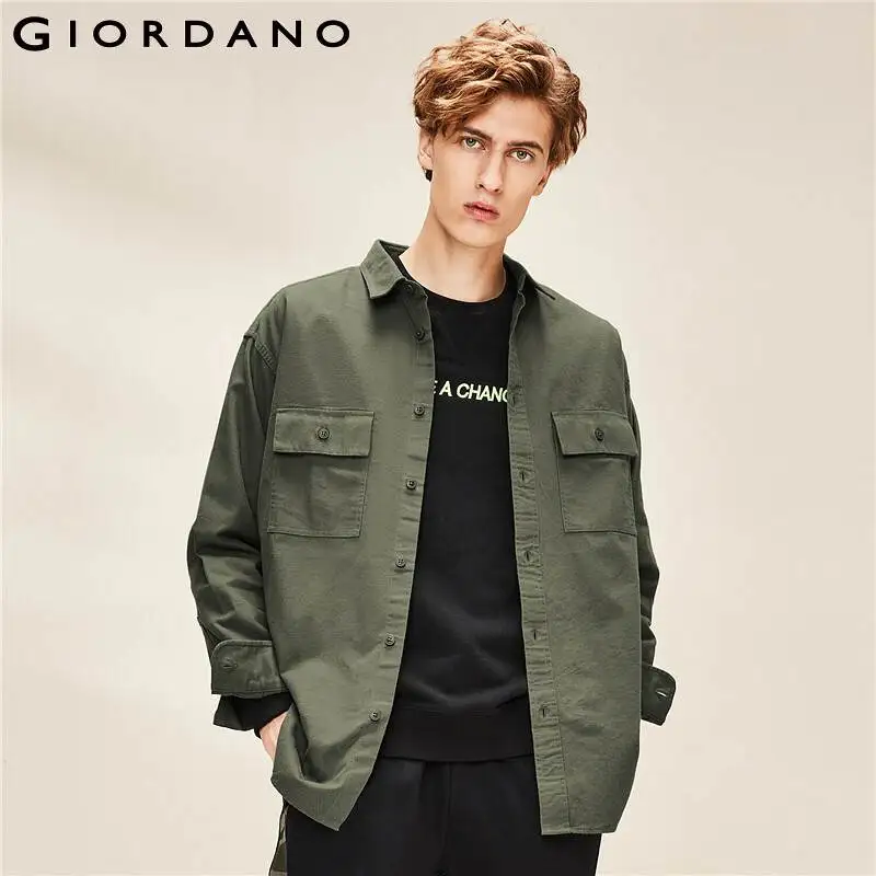 

Giordano Men Shirts Turn down Collar Cargo Patch Pockets Shirt Curved Hem Barrel Cuffs Shirts Camisa Masculina 01040105