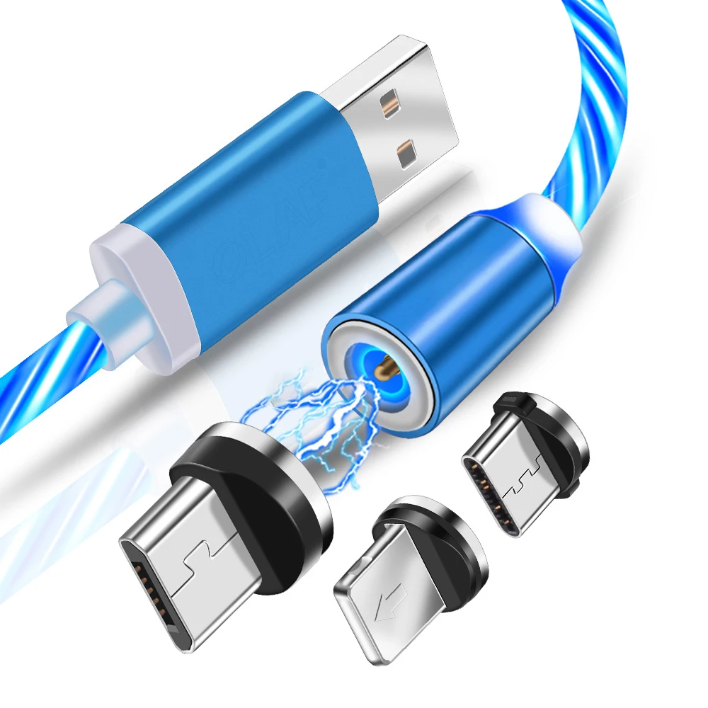 

Cute Flowing Light Magnetic Charging Mobile Phone Cable for Iphone 11 12 Samaung Huawei Charger Wire LED Micro USB Type C