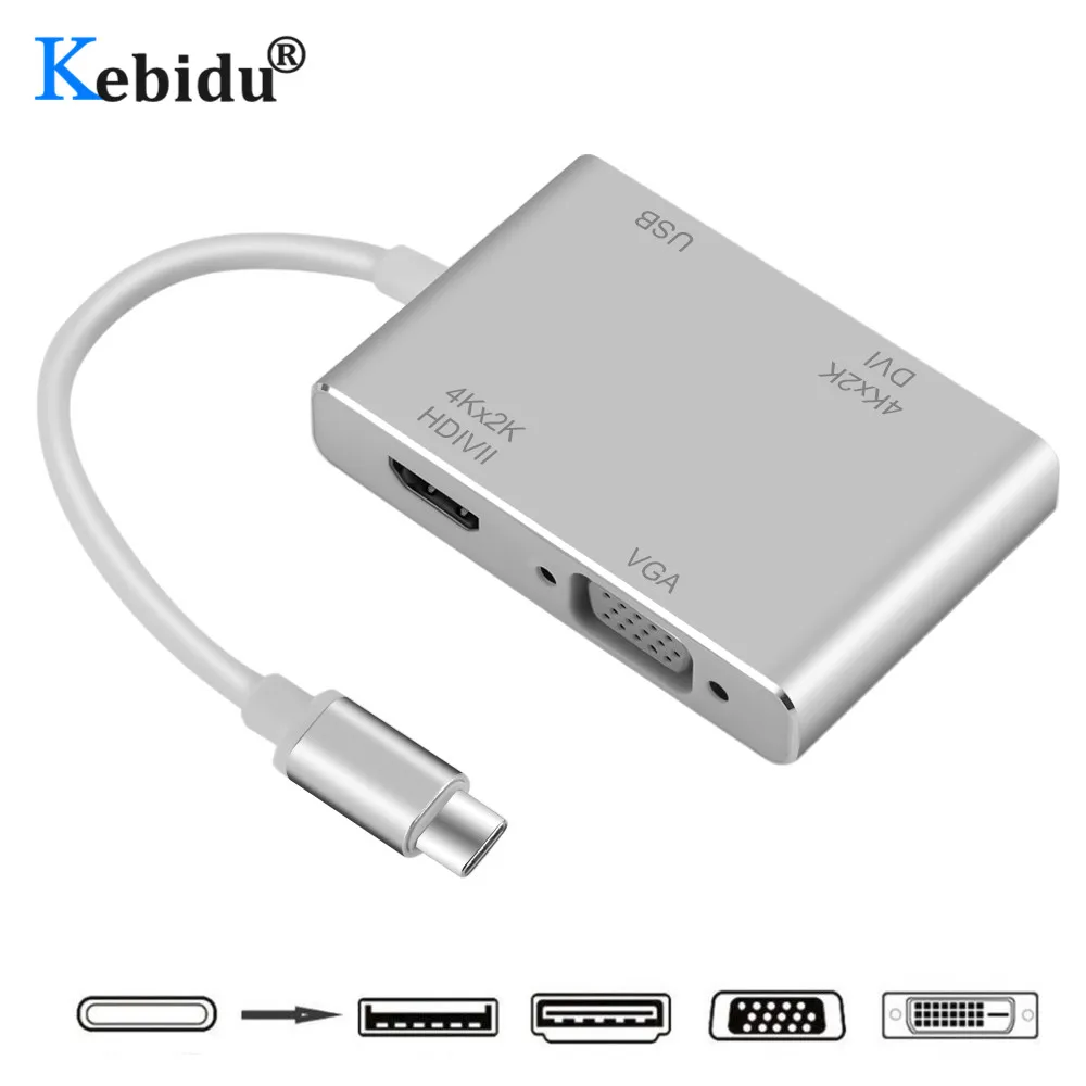 Кабель-адаптер KEBIDU 4 в 1 USB Type-C на HDMI VGA DVI 3 0 | Электроника