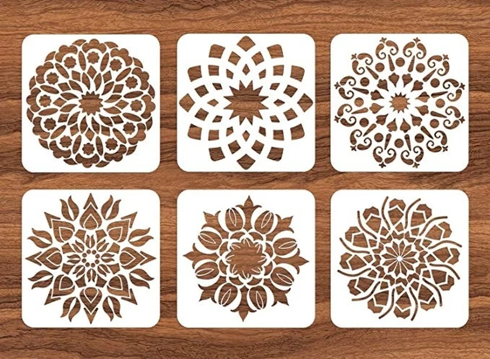 Многоразовый мандаловый трафарет для пола набор из 6 трафаретов живописи шаблон