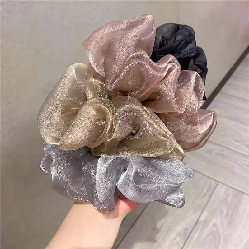 

Simple Shiny Big Tulle Elastic Hair Rubber Bands Fashion Hair Ties Scrunchies Ponytail Holder For Women Girls Hair Accessories