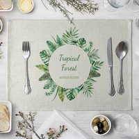 fashion print rectangle green color leaf plant table pad cut mats placemat for dinner kitchen table 40x30cm leaf