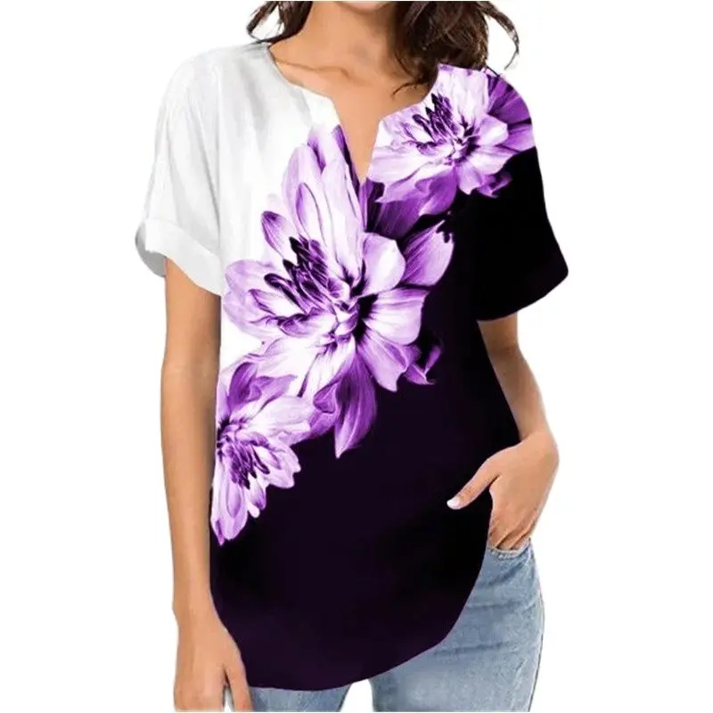 

Футболка женская с объемным принтом, пикантный элегантный свободный пуловер в стиле Харадзюку, с V-образным вырезом и коротким рукавом, в ст...