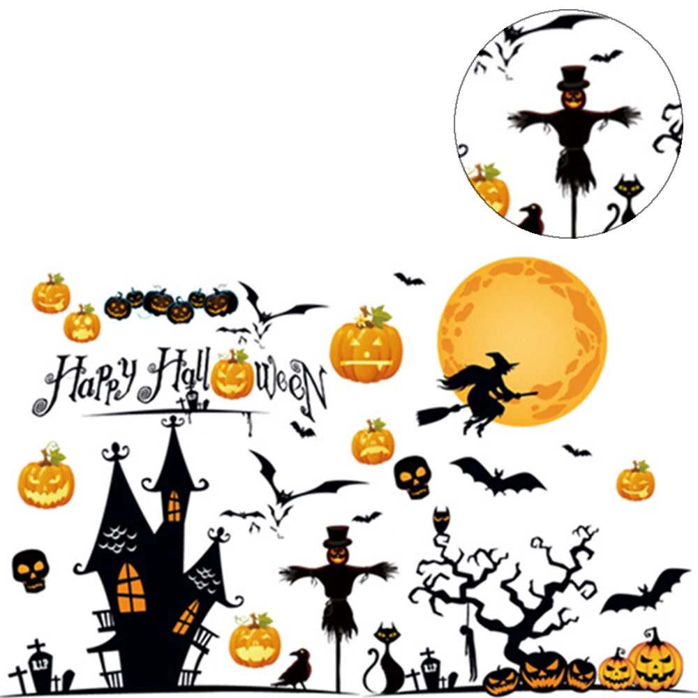 Счастливый Хэллоуин стикер на стену искусство тема наклейки для бара KTV Декор ПВХ