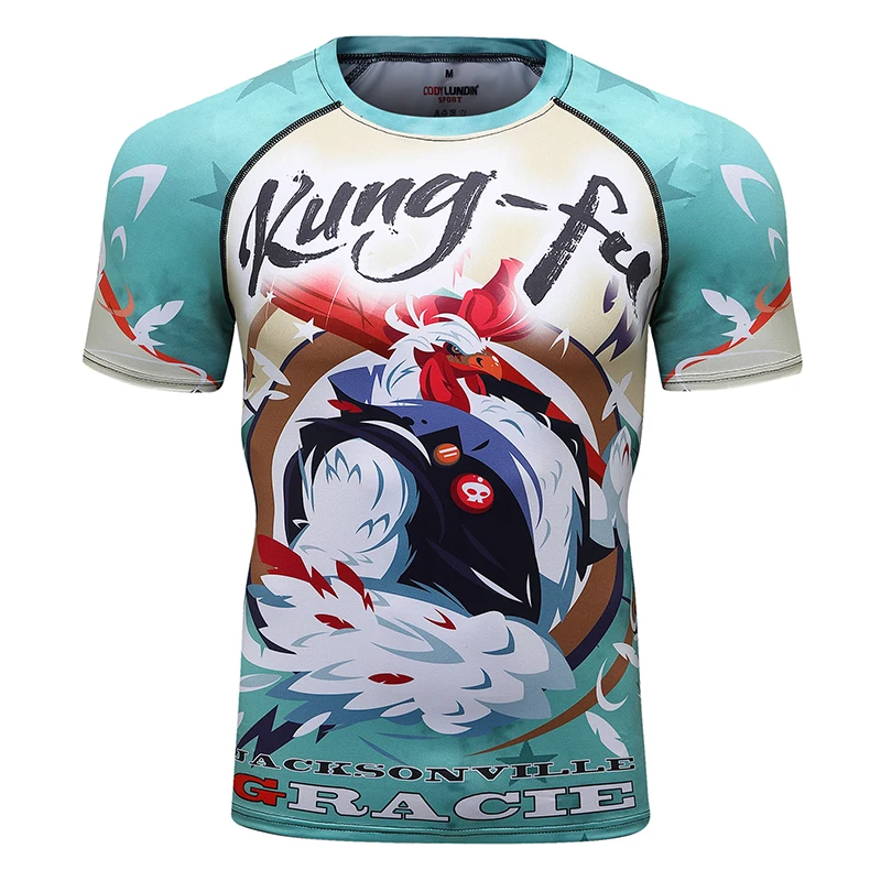 

Guangzhou High Quality Men's Digital Printed MMA Tshirt Round-Neck Gym Rash Guard
