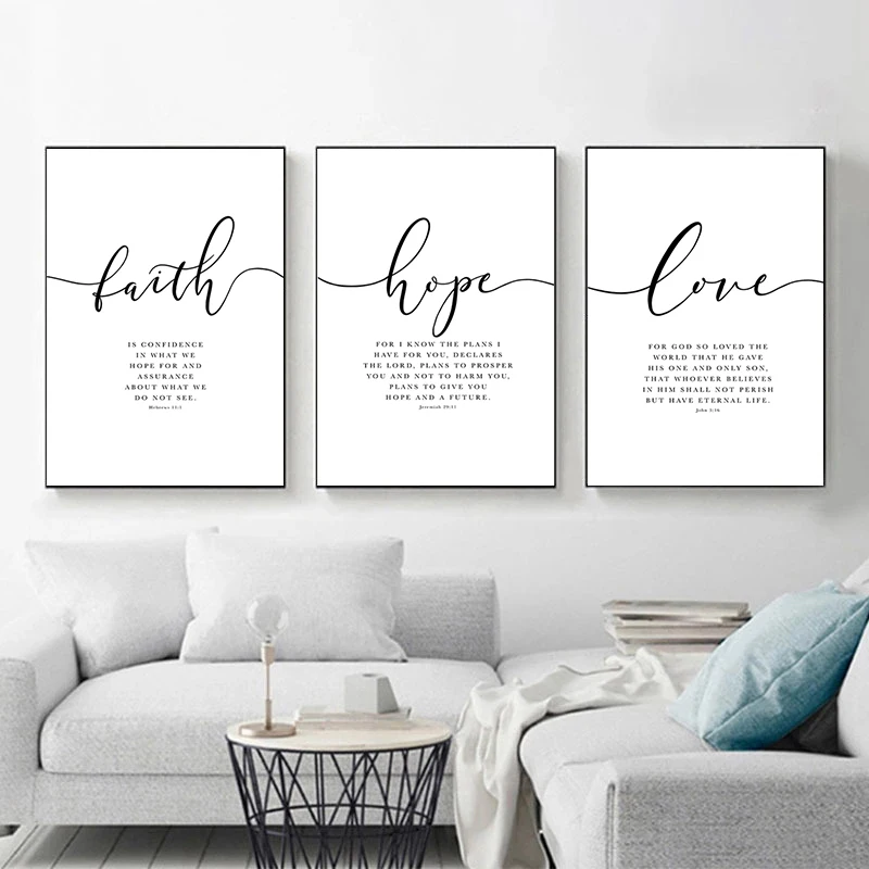 

Faith Hope Love Canvas Printed Photos Biblical Poetry Wall Art Posters and Printed Living Room Wall Deco Art Paintings Frameless