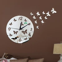 butterfly personality mirror wall clock household mirror wall sticker acrylic mirror stereo wall watch