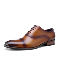 mens oxford derby genuine leather shoes brown classic style leather wedding party lace up british business dress shoes