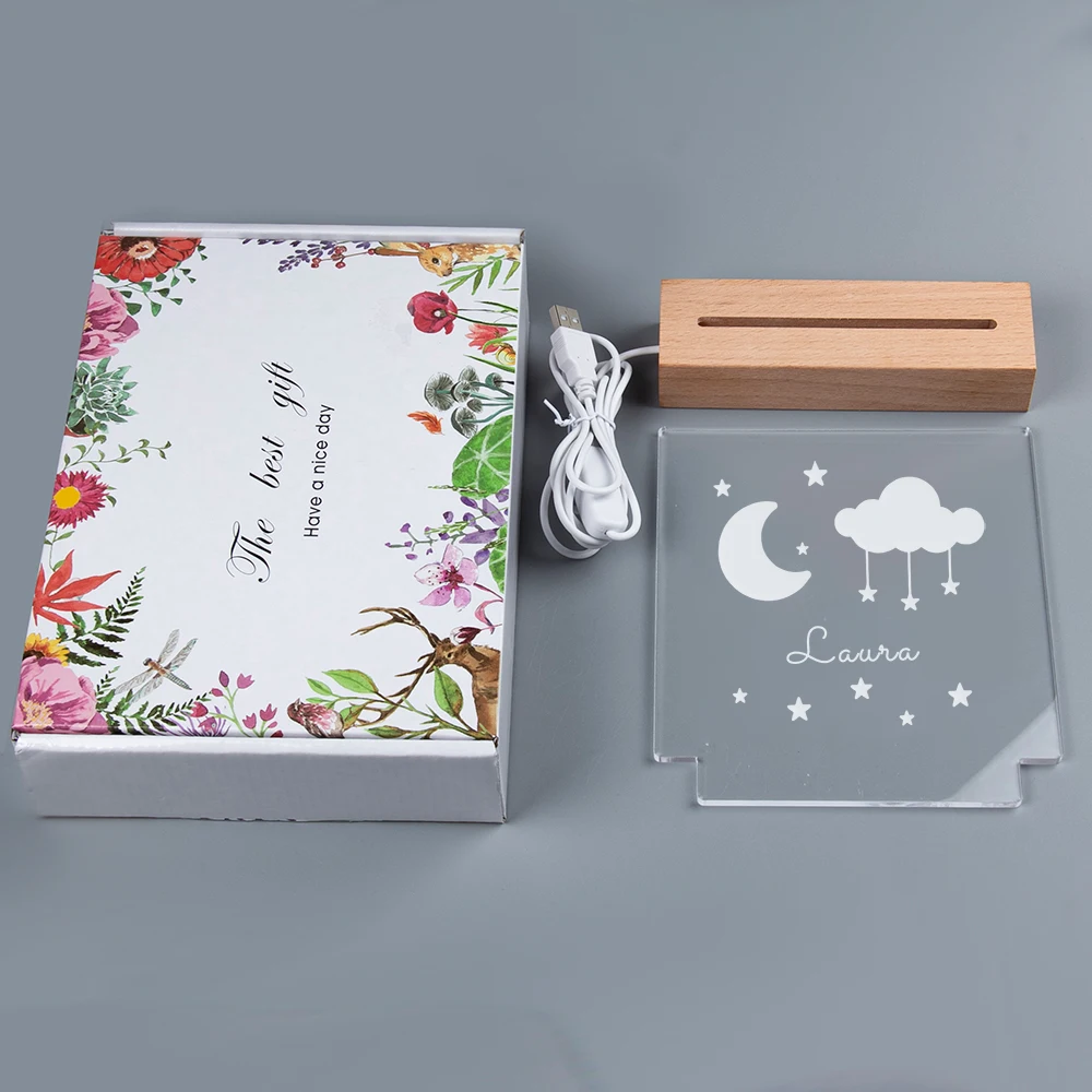 Ночник с Луной и звездами на заказ USB 3D лампа именем Рождественское украшение