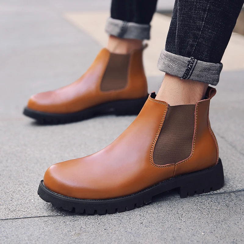 2019 ботинки Челси Мужская зимняя обувь повседневные кожаные мужская теплые